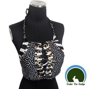 New La Blanca Multi Print Lace Up Halter Bikini Top Size 10 F2